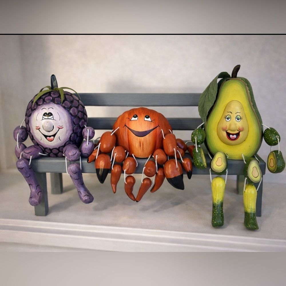 Artist Wooden Fruits & Veggies on a Bench